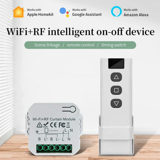 Interruptor de Cortina Inteligente WiFi Tuya Persiana Enrollable Control Remoto RF433MHz para la Aplicación Smart Life Compatible con Google Home Alexa