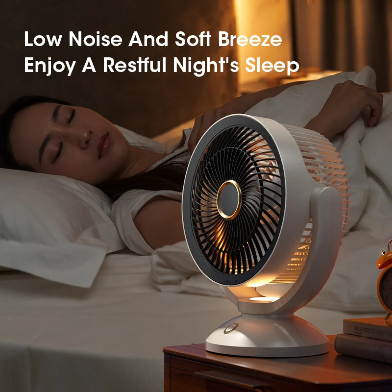 Ventilador Eléctrico de Circulación de Aire USB, No Recargable, Portátil, de Escritorio, Montado en Pared, Rotación de 360 Grados con Luz para el Hogar