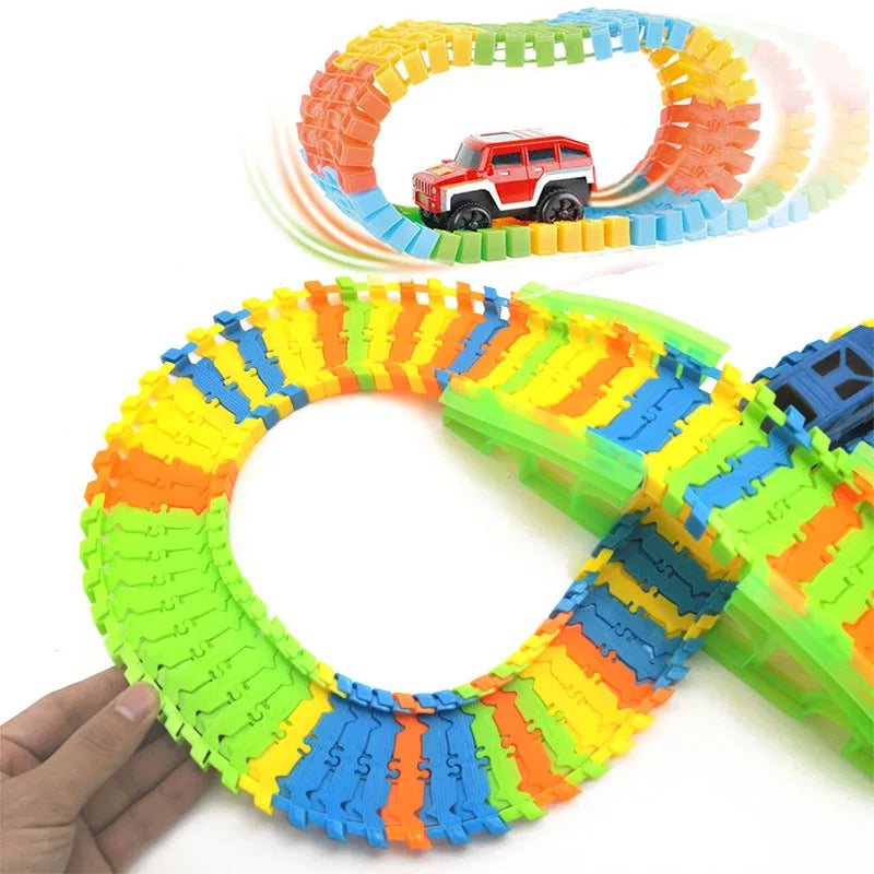 Set de Pista de Carreras DIY para Armar, Juguete Educativo con Coches y Pistas Flexibles para Niños, Puzzle Interactivo de Carros de Carreras