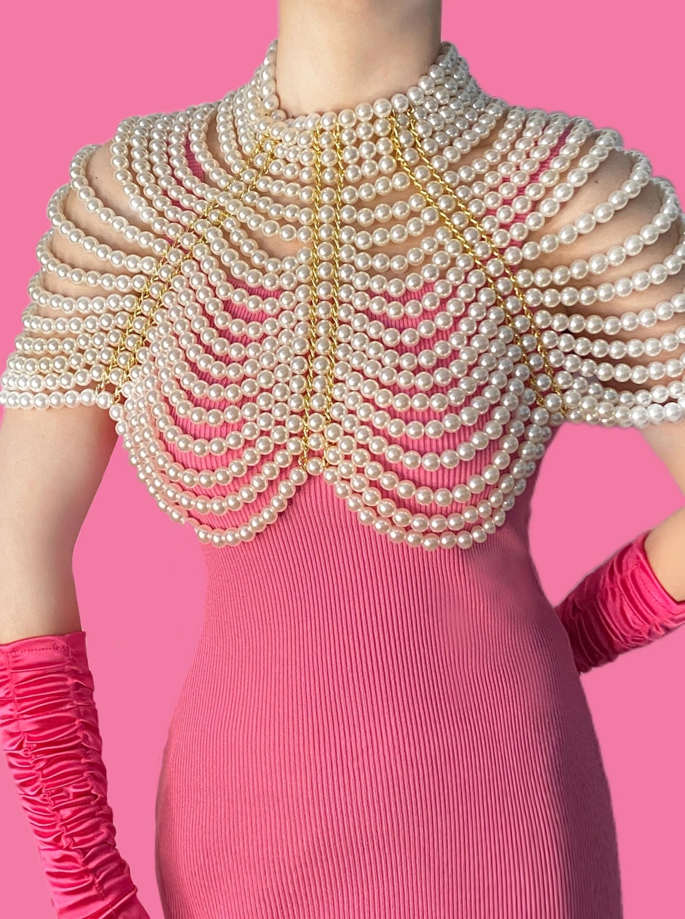 Cadena de Cuerpo de Perlas Barbiecore - Chal Nupcial, Joyería Elegante para Bodas y Fiestas (1 pieza)