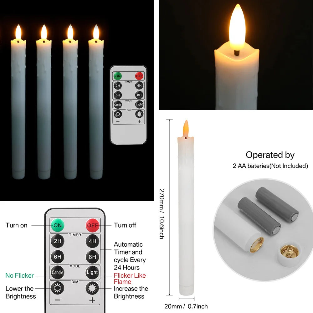 Velas Cónicas sin Llama Marfil Parpadeantes con Control Remoto de 10 Teclas, Luces LED con Mecha 3D, Velas de Ventana para Decoración Navideña, Hogar y Bodas