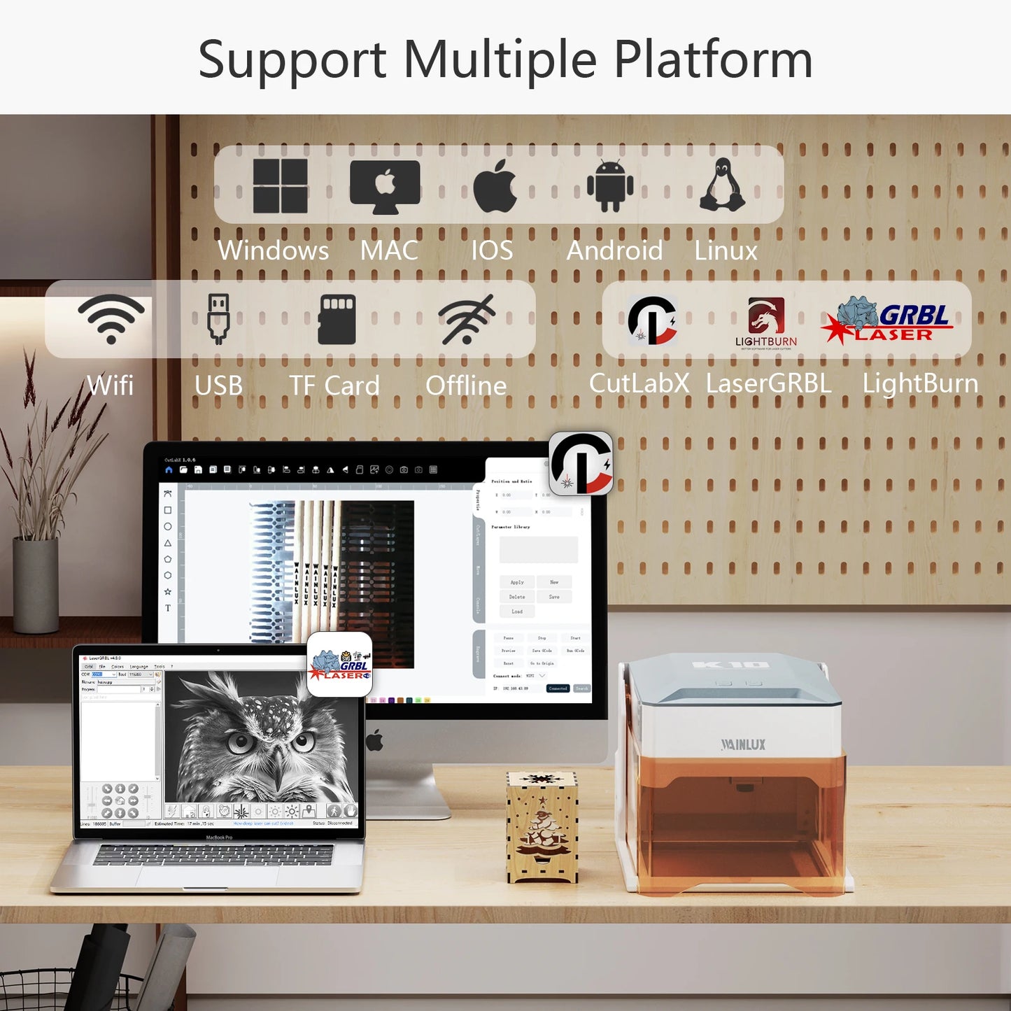 Grabador Láser Portátil 3000mW con Bluetooth, Impresora de Marcado para Madera, Plástico y Más