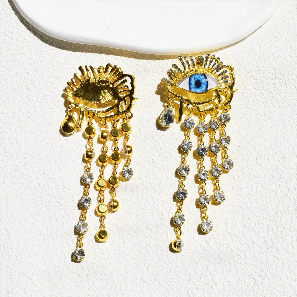 Pendientes Colgantes Étnicos Vintage de Ojos Dorados - Joyería de Moda Barroca para Mujer