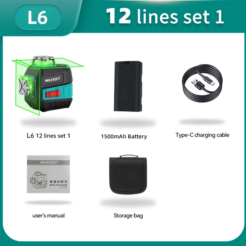 Nivel Láser 3D L52R L62, Herramienta de Nivelación 2 Líneas con Batería y Trípode, Autonivelante Horizontal y Vertical