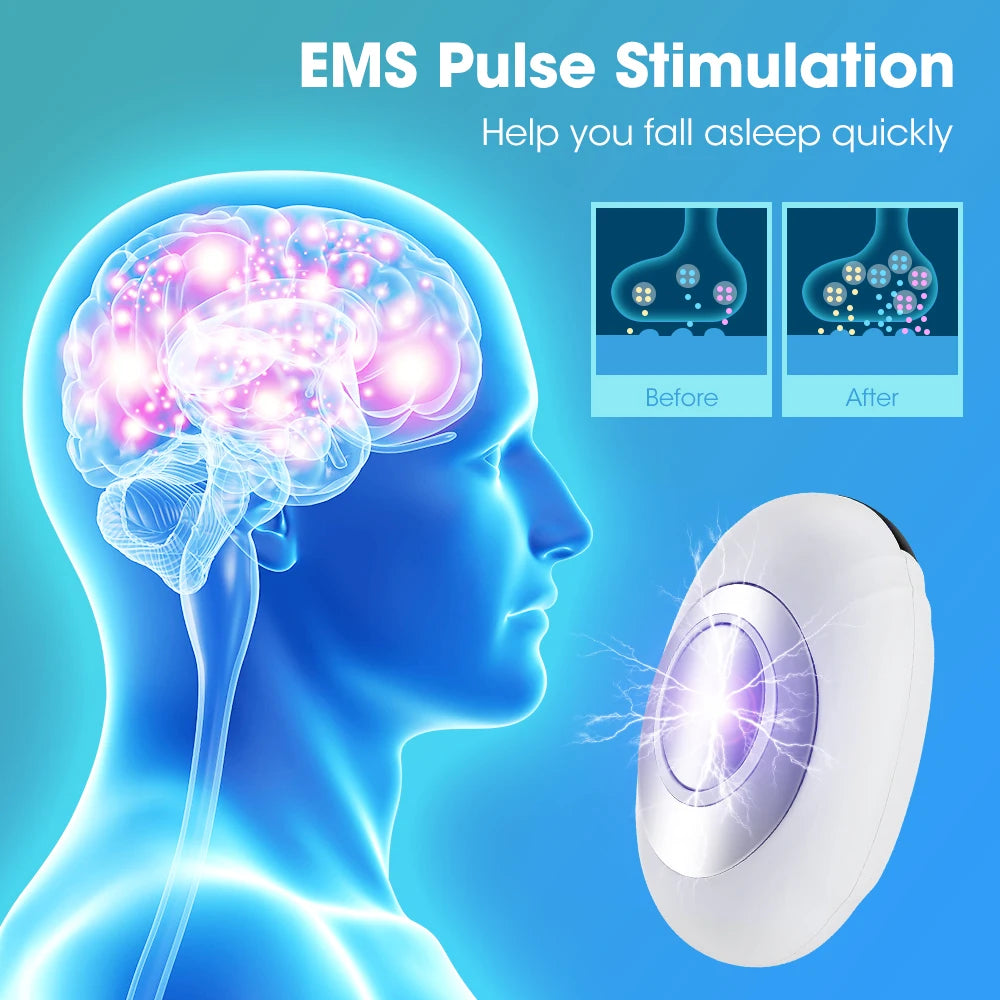 Dispositivo de Pulso EMS de Microcorriente para Alivio de Estrés y Ayuda para Dormir - Eliminador de Ansiedad, Insomnio y Relajación Mental con 15 Niveles de Intensidad