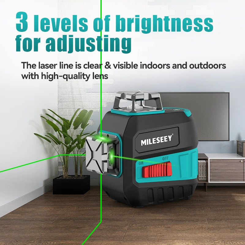 MiLESEEY Nivel Láser 2 Líneas Rojo/Verde, 3D Autonivelante con Trípode y Batería Recargable