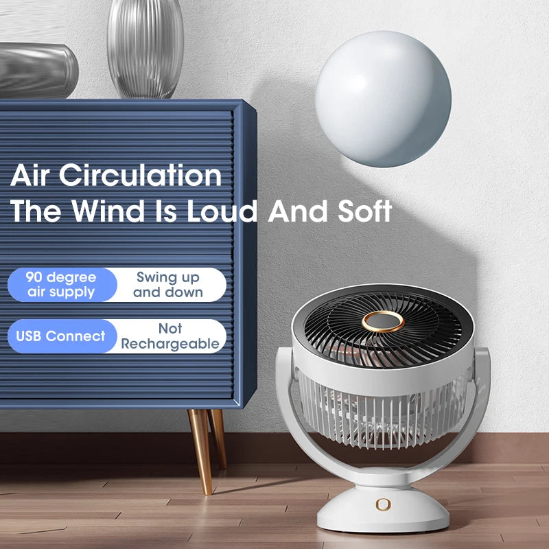 Ventilador Eléctrico de Circulación de Aire USB, No Recargable, Portátil, de Escritorio, Montado en Pared, Rotación de 360 Grados con Luz para el Hogar