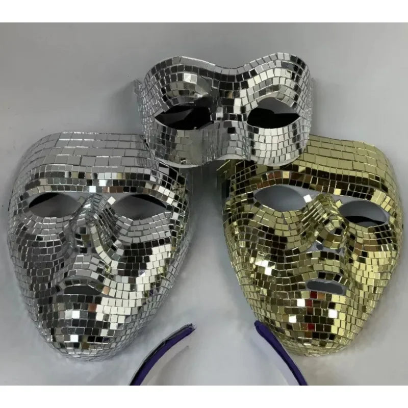 Máscara Brillante de Esfera Disco con Efecto Espejo - Ideal para Fiestas de Halloween y Mascaradas
