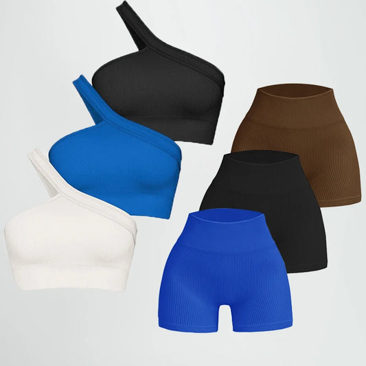 Conjunto de Shorts de Fitness para Mujer  | Pantalones Cortos de Cintura Alta, Estilo Ajustado y Elástico para Correr y Actividades al Aire Libre