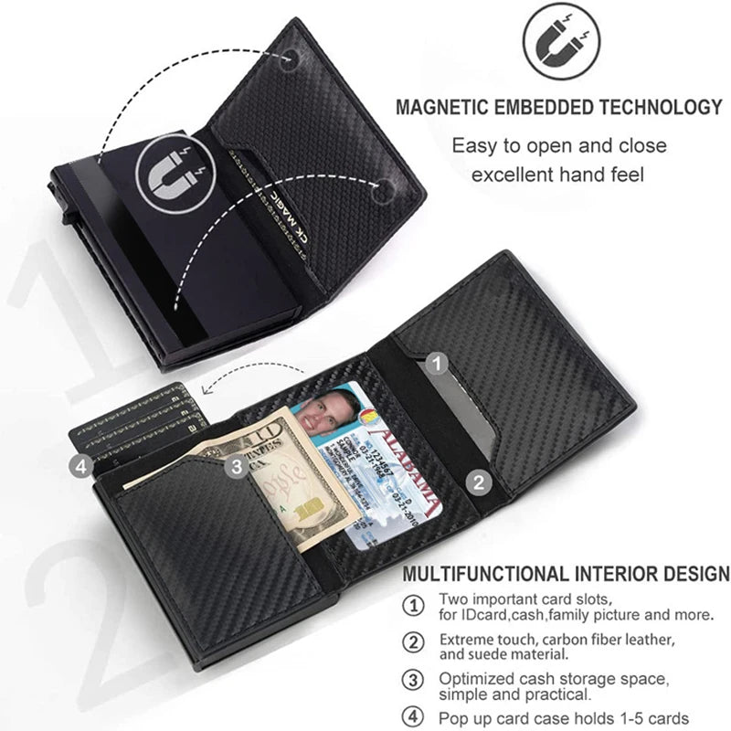 Rfid Carbon Fibe Airtag Wallets Men Card Holder Slim Thin Wallets Leather Wallet For Apple Air Tag Purses Smart Black Walet