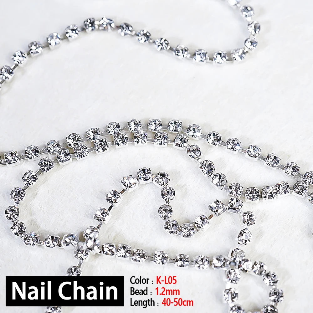 Cadena de Uñas de Oro Rosa y Plata | Decoraciones Artísticas con Cuentas de Piedra Pixie