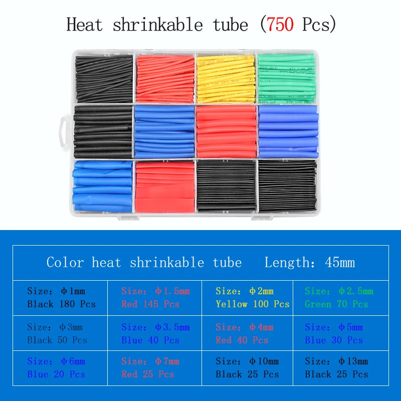 Kit de Tubos Termorretráctiles 2:1 - 127/164/328/140/530/560/580/780 Piezas de Poliolefina Aislante para Cables y Alambres