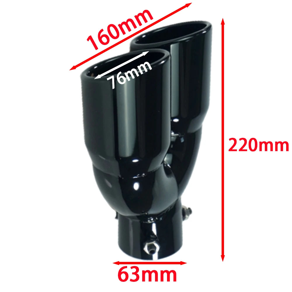 Tubo de Escape Universal de Doble Salida 63mm - Punta de Escape Trasera de Acero Inoxidable en Negro Titanio