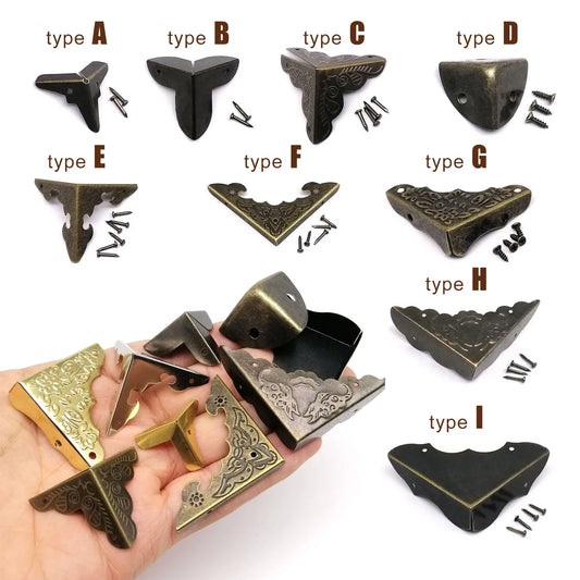 Decorativo de 12 Piezas con Protector de Esquinas de Latón Antiguo - Caja de Regalo de Vino en Madera con Tornillos y Clavos