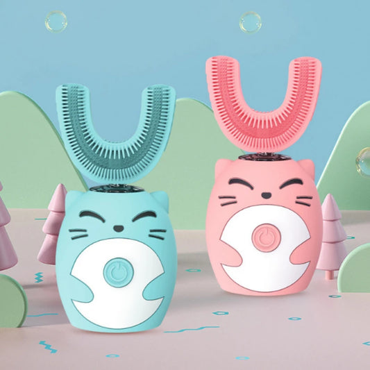 Cepillo de dientes eléctrico en forma de U para niños, Sónico inteligente, 360 grados, ultrasónico, blanqueamiento dental, resistente al agua IPX7