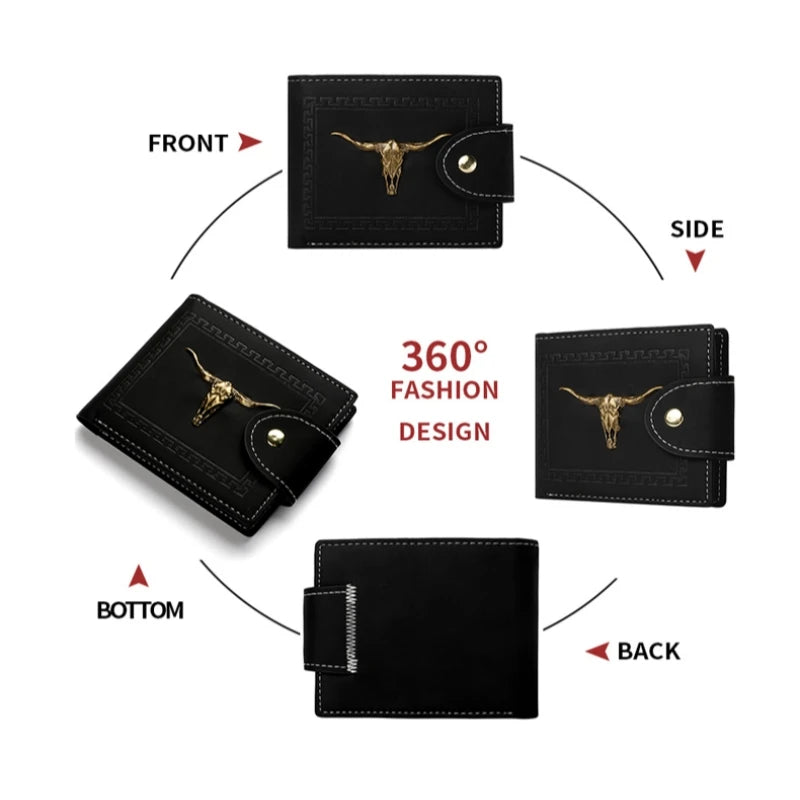 Cartera de Cuero Oxhead para Hombre, Clip de Cuero Mate con Cierre de Cremallera y Botón, Tarjetero y Monedero, Ideal como Regalo
