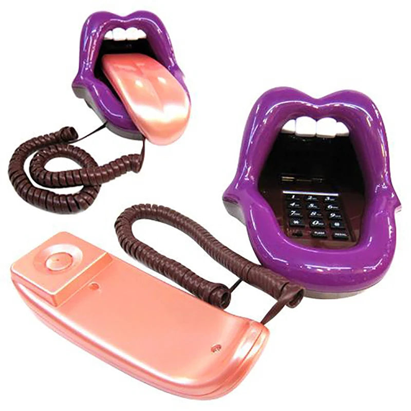 Teléfono con Forma de Lengua Sexy, Teléfono Mini de Línea Terrestre con Indicador LED, Marcación de Audio/Pulso