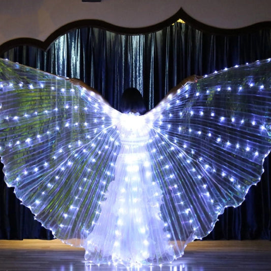 Alas de Isis LED Coloridas con Palos Telescópicos para Vestuario de Actuación Brillante en Fiestas y Escenarios