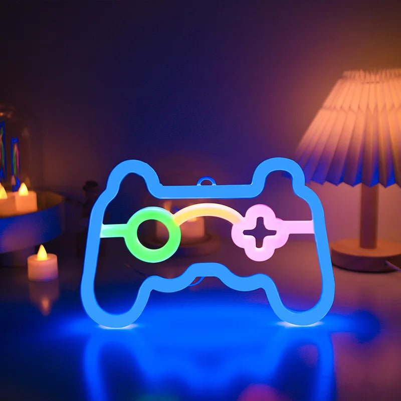 Letrero Neon de Game Pad con LED, Luz Nocturna USB/Batería, Iluminación Ambiental para Cumpleaños, Sala de Estar, Jardín, Sala de E-sports, Decoración