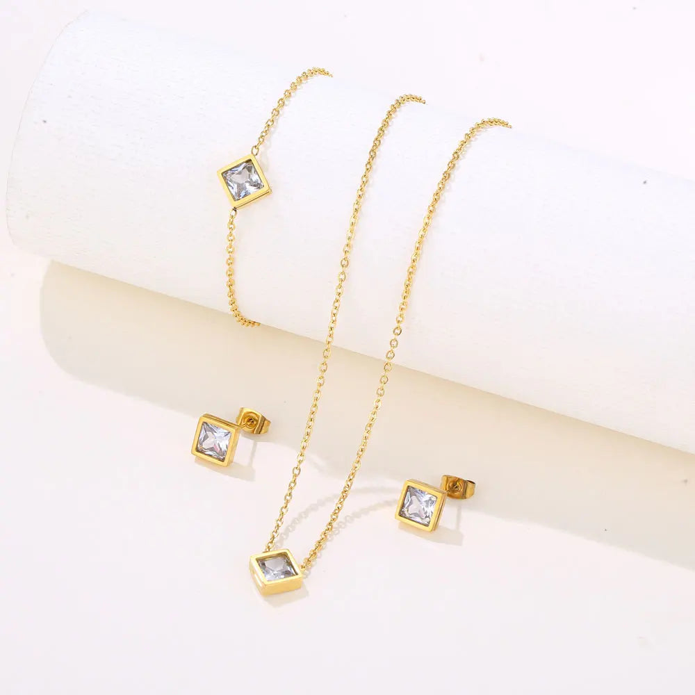 Conjunto de Joyería de Acero Inoxidable: Collar y Aretes de Geometría Delicada