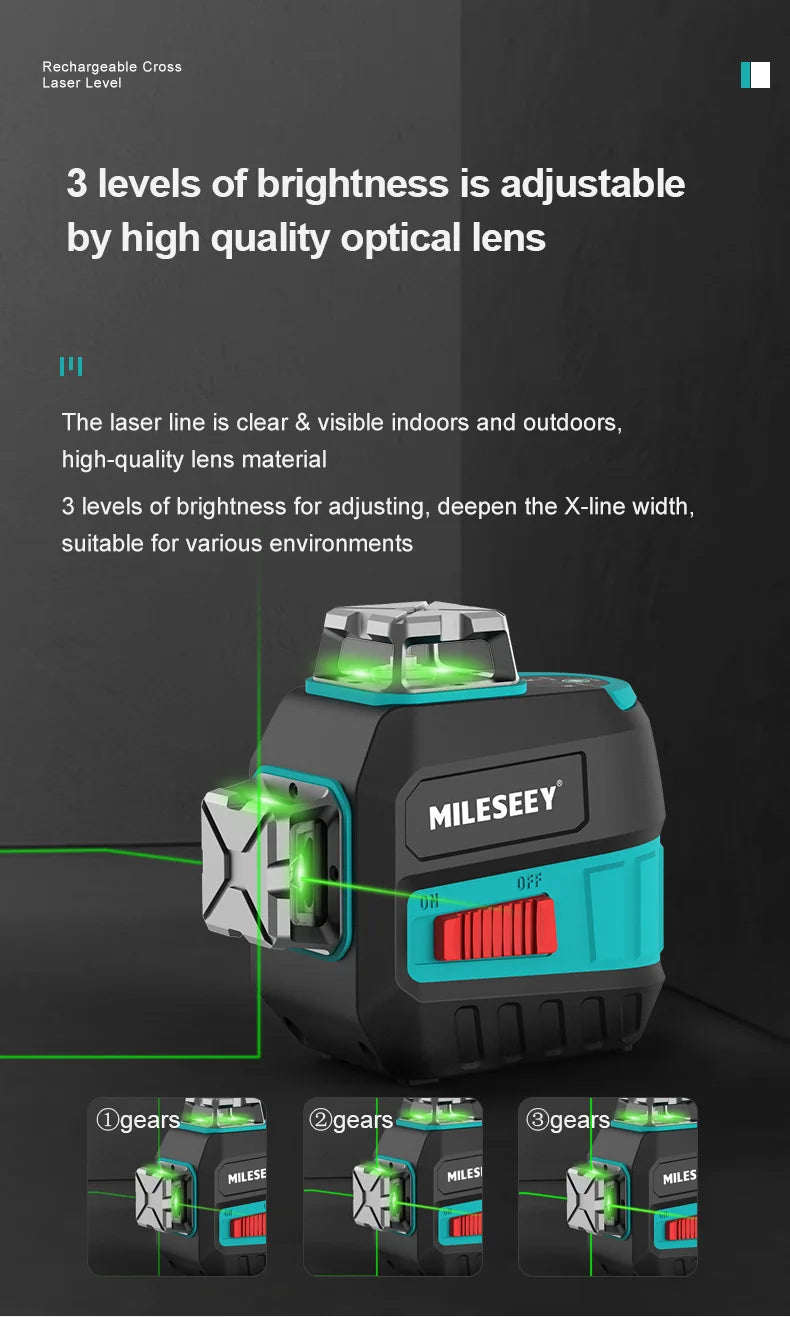 MiLESEEY Nivel Láser 2 Líneas Rojo/Verde, 3D Autonivelante con Trípode y Batería Recargable