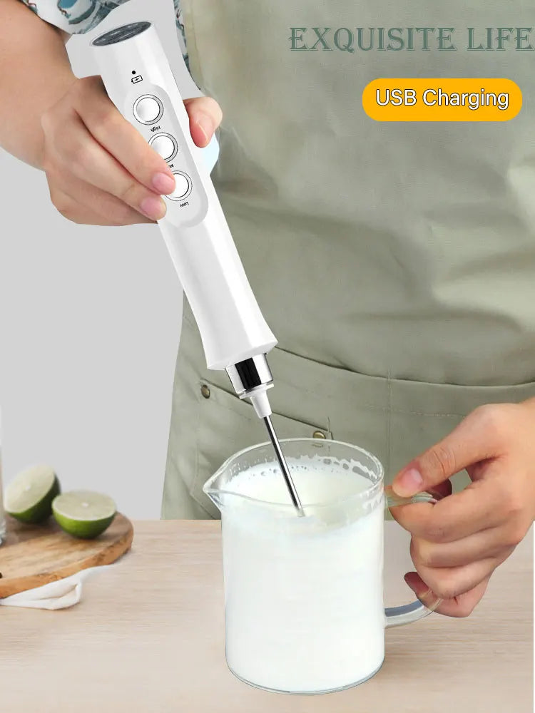 Espumador de Leche Eléctrico USB Recargable Inalámbrico - Batidor de Mano con 3 Velocidades para Latte, Cappuccino y Chocolate Caliente
