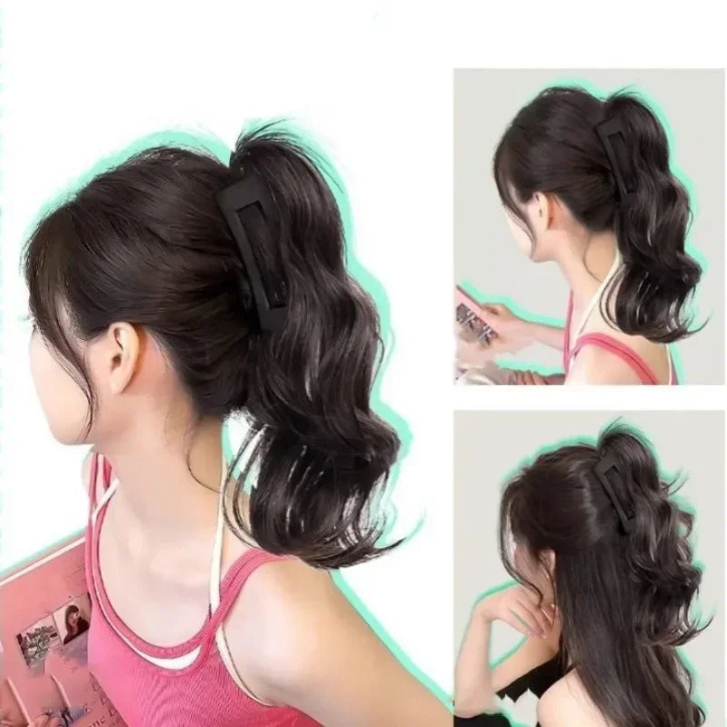 Peluca rizada de cola de caballo alta para mujer, de 30cm, cabello largo, Clip de tiburón trenzado, fuente de cascada, moda