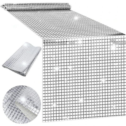 Decoración de Mesa de Fiesta Disco 70s 80s, Camino de Mesa Metálico Plateado/Dorado para Bodas y Cumpleaños