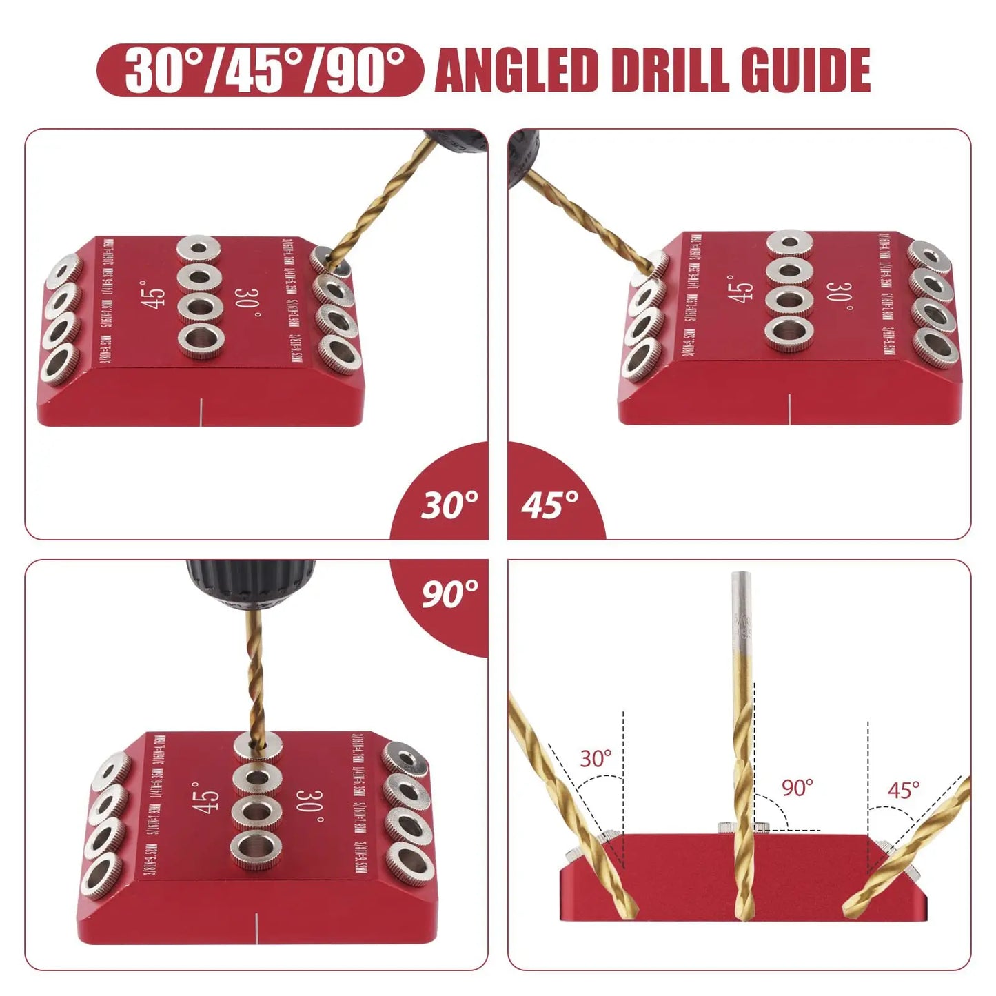 Herramienta de Taladro de Bolsillo Oblicuo de 30/45/90 Grados - Guía Británica para Taladro, Kit de Plantilla de Espiga para Madera