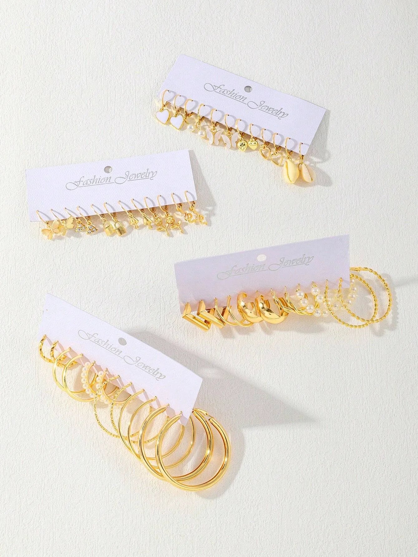 Conjunto de Pendientes Irregulares con Perlas Artificiales
