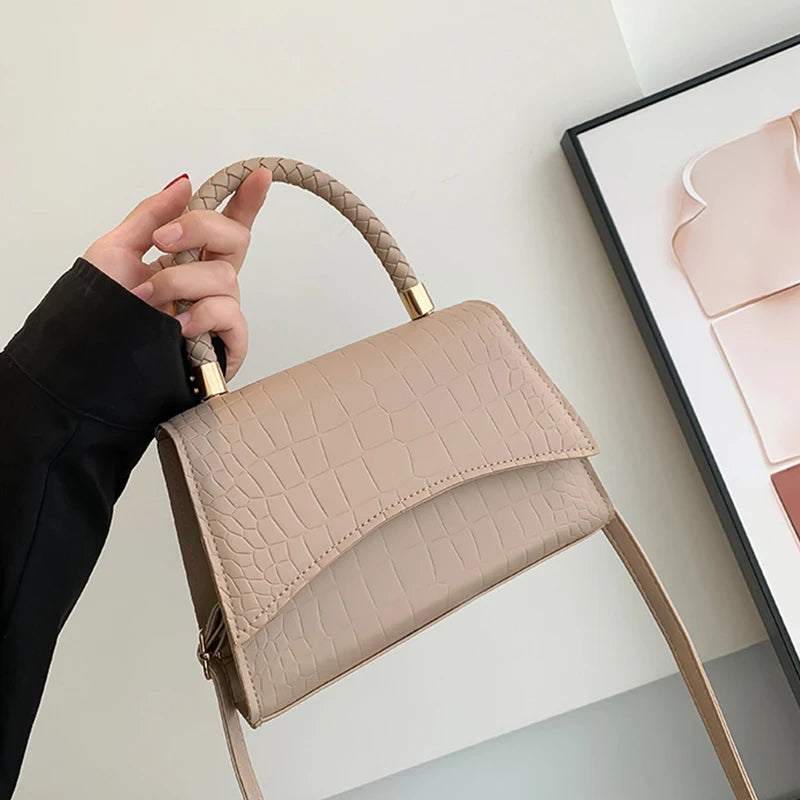 Bolso de hombro de cuero PU de color sólido para mujer, bolso pequeño de diseñador de moda, con asa superior, bolso cruzado con patrón de lujo, monedero