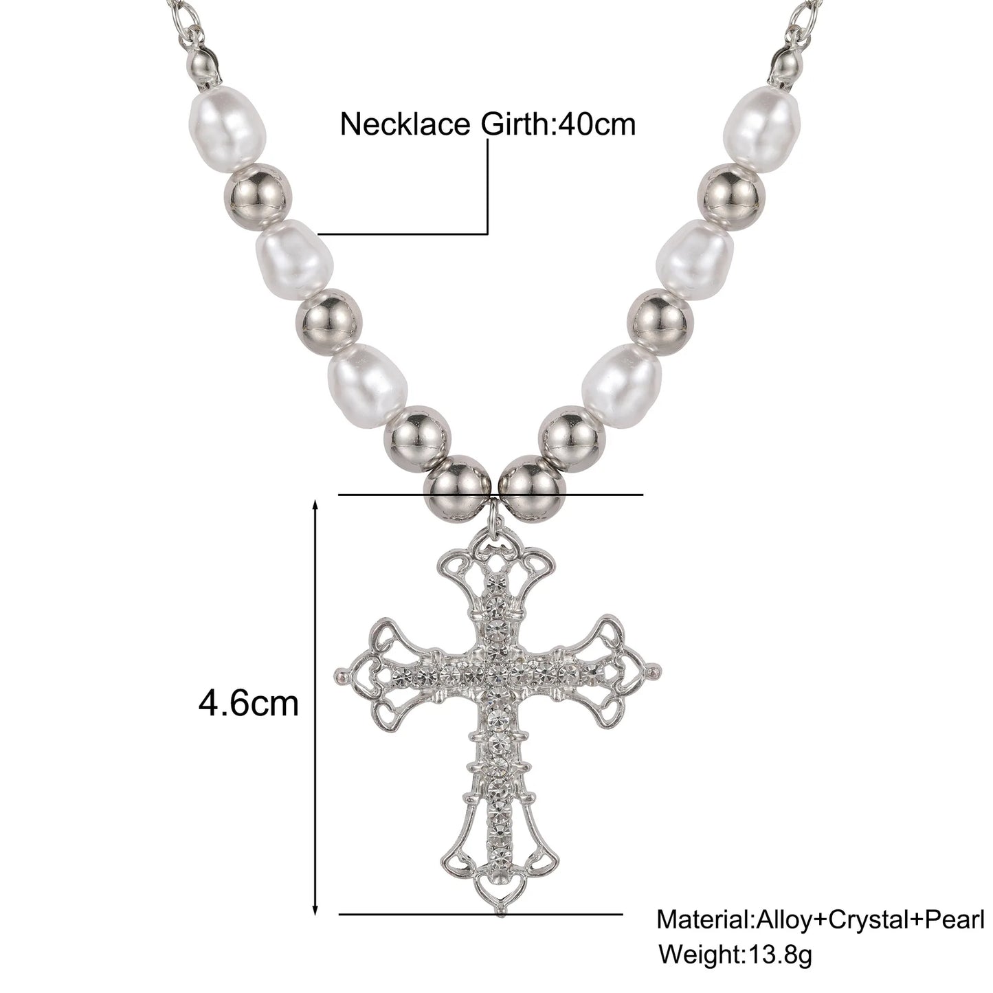 Collar de Pendant de Perlas con Cruz Y2K 2023, Joyería Hip Hop Retro para Mujeres, Collar Religioso con Cadena de Zircon, Regalos de Moda Punk para Fiestas