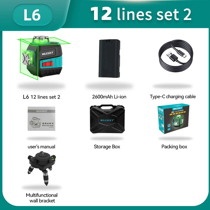 Nivel Láser 3D L52R L62, Herramienta de Nivelación 2 Líneas con Batería y Trípode, Autonivelante Horizontal y Vertical