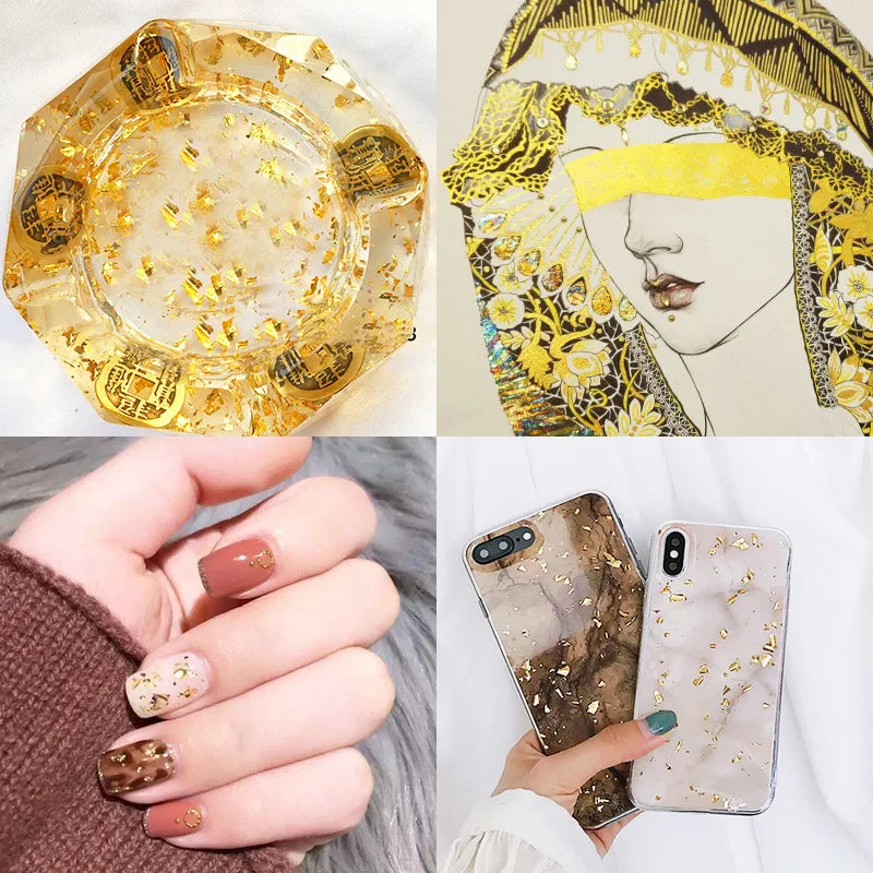 3/5g de Papeles de Foil en Oro, Plata y Bronce - Copos de Aluminio Irregulares para Decoración, Resina Epóxica y Fabricación de Velas