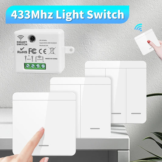Interruptor de Luz Inalámbrico RF 433MHz con Receptor y Control Remoto - Panel de Pared 1/2/3 Gang para Bombillas LED y Candelabros 10A