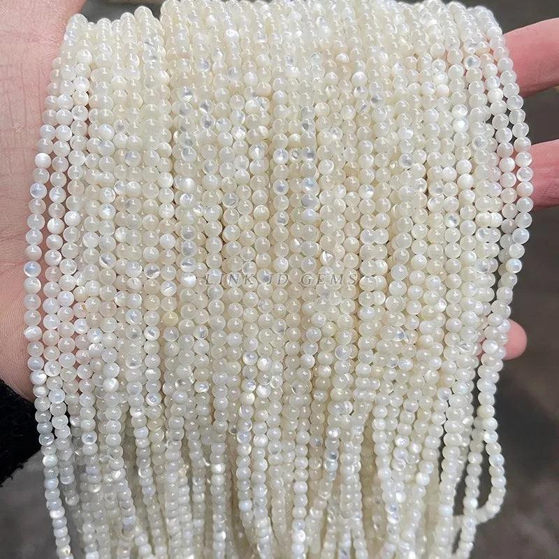 Cuentas de concha de nácar blanca Natural, espaciador suelto redondo para fabricación de joyas, pulsera DIY, accesorio de collar, 2, 3 y 4mm