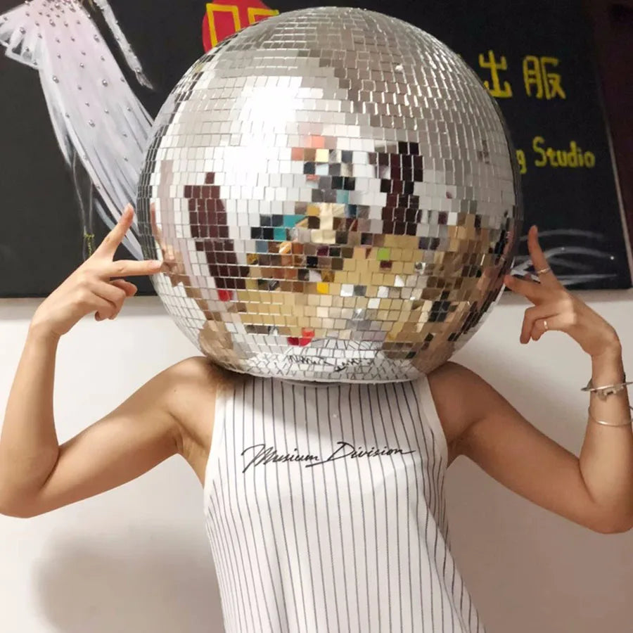 Casco de Bola de Discoteca de 40CM - Máscara Misteriosa y Accesorio de Cosplay con Visera Retráctil