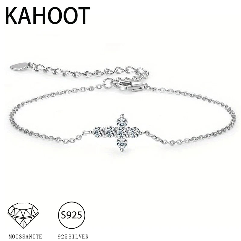 Pulsera de plata S925 con Cruz de moissanita de 0,6 quilates, brazalete clásico versátil, estilo europeo y americano, sencillo, para fiesta y uso diario