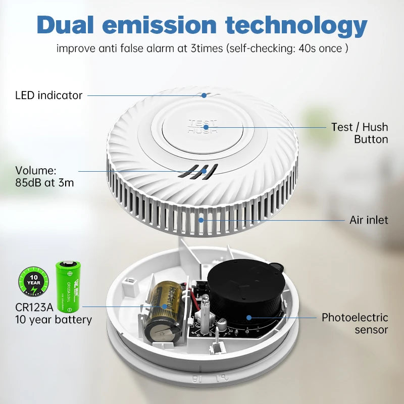Detector de Humo Inteligente con Batería de 10 Años y Conectividad WiFi - Alarma Tuya para Hogar Seguro