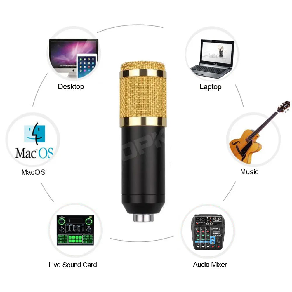 Kit de Micrófono Profesional de Condensador Woopker BM 800 con Soporte Amortiguador y Trípode - Grabación de Estudio y Radiodifusión