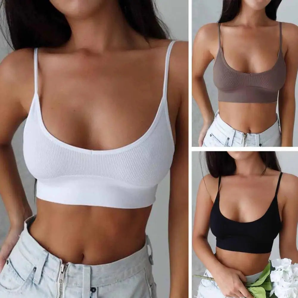 Sujetador Deportivo para Mujeres con Tirantes Finos y Diseño Espalda Descubierta - Top Corto Bralette Sin Aros y Con Almohadillas
