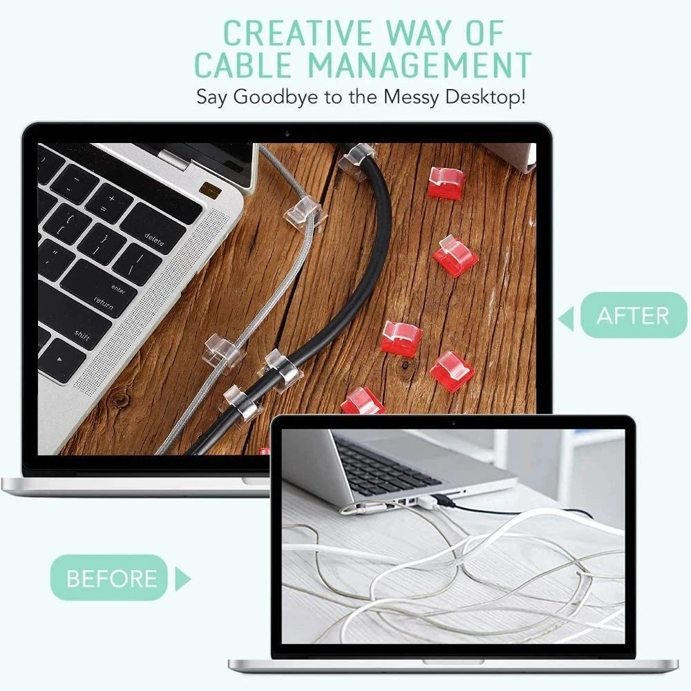 50PCS Clips Organizadores de Cables - Soporte de Gestión de Cables para USB y Cargadores, Ganchos Montados en la Pared