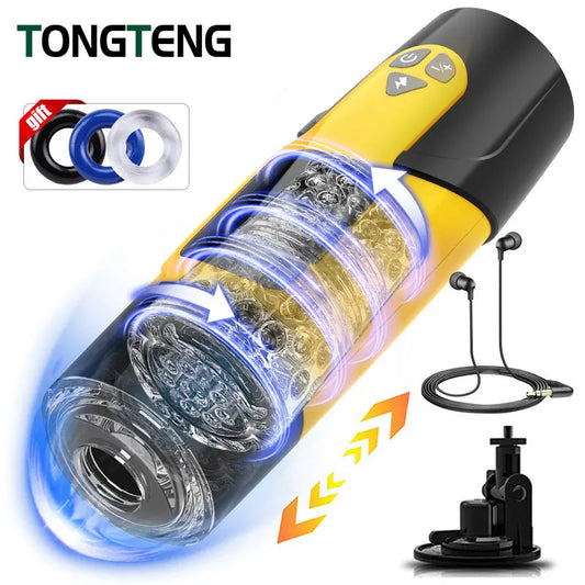 Copa Masturbadora Telescópica Automática para Hombres | Juguete Sexual Masculino con 7 Modos de Vibración, Succión, Rotación y Empuje