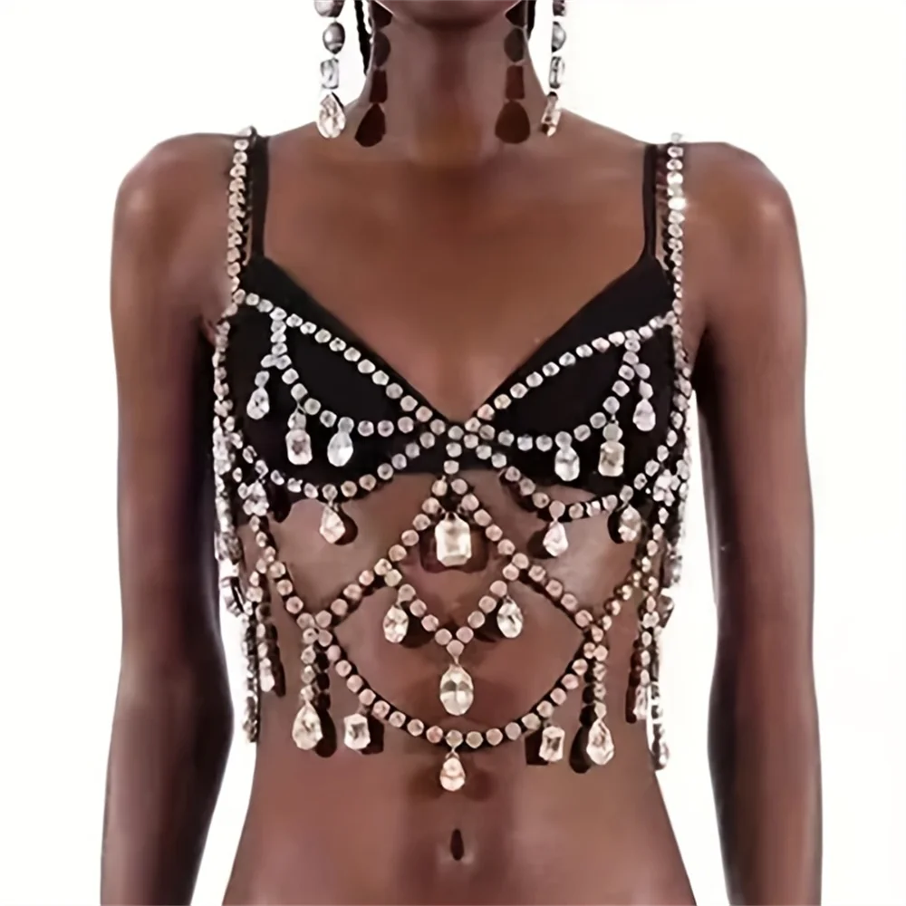 Conjunto de Pantalones Cortos con Diamantes de Imitación y Top de Cristal Brillante, Joyería Romántica de Lujo para Fiesta en Club Nocturno, Accesorios de Joyería