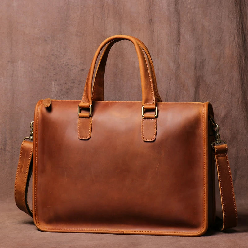 Maletín de Cuero Crazy Horse para Hombre – Cartera de Oficina Vintage para Laptop y Archivos A4