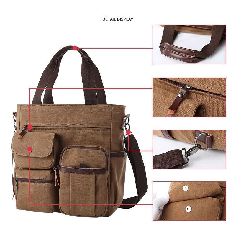 Men's Handbags Briefcase Canvas Shoulder Bag Man for Documents Large Capacity Tote Laptop Bag Crossbody Travel Bags Vintage K004