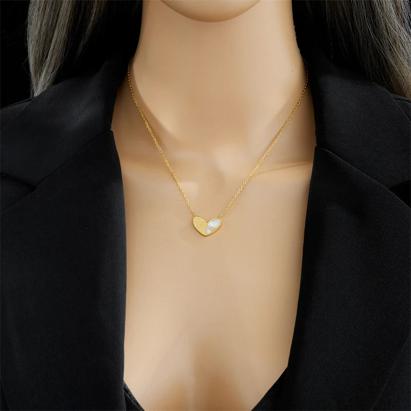 DIEYURO-collar con colgante de corazón de acero inoxidable 316L para mujer y niña, aretes con letras de amor, gargantilla de moda, conjunto de joyería, regalos