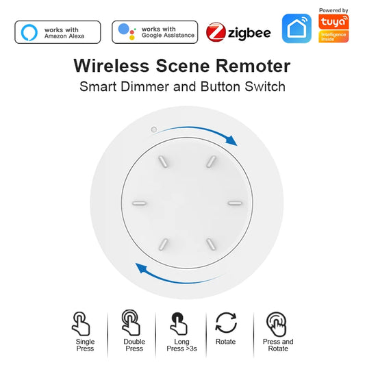 Interruptor de Perilla Inteligente ZigBee Tuya Dimmer Remoto Inalámbrico con Vinculación de Escenarios y Automatización de Luz