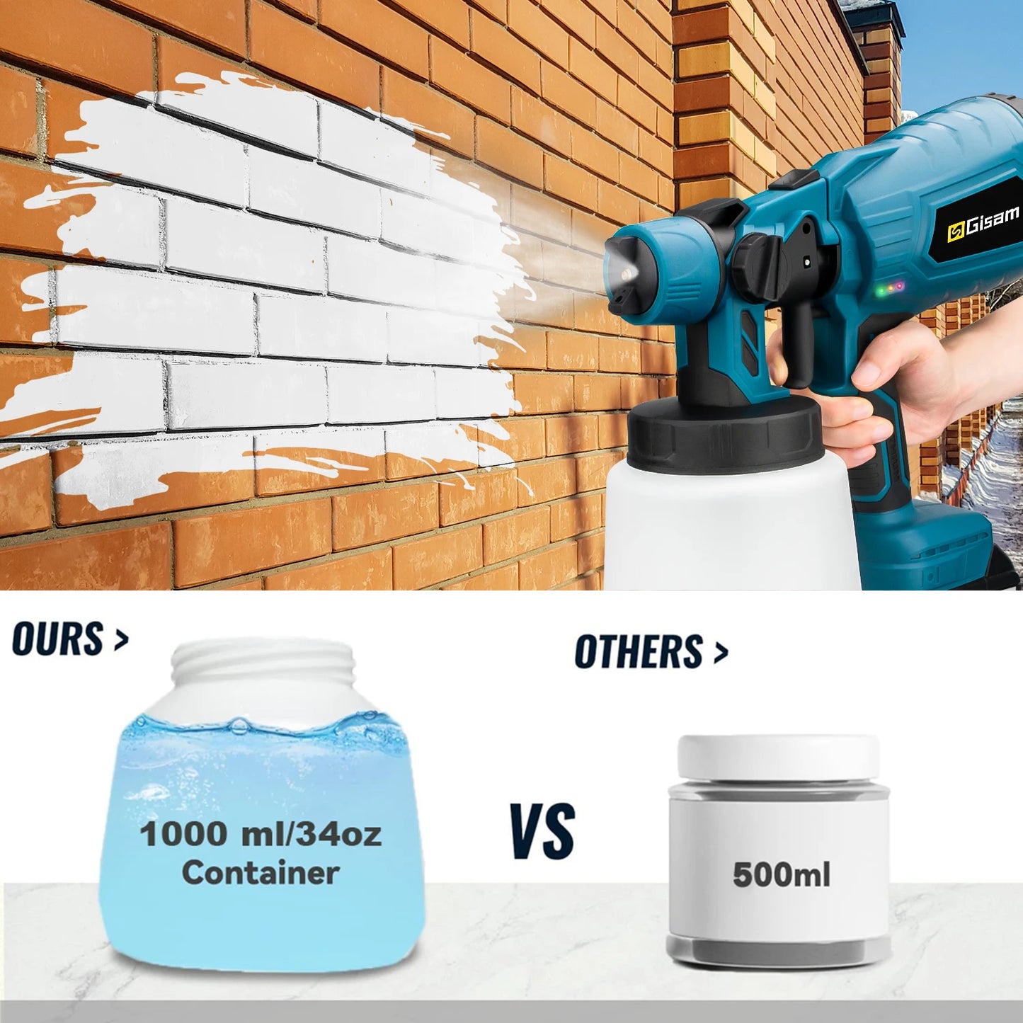 Pistola de Pintura Eléctrica Inalámbrica de 1000ml de Alta Potencia HVLP: Ideal para Automóviles, Muebles, Acero y Más con Airbrush para Batería Makita 18V