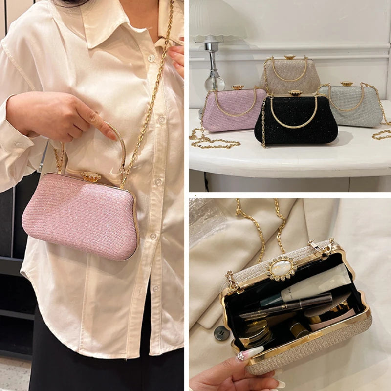 Bolso de Noche de Diseño Lujo para Mujeres, Marca de Fiesta, Banquete, Bolso con Brillos para Damas, Clutch de Boda con Cadena